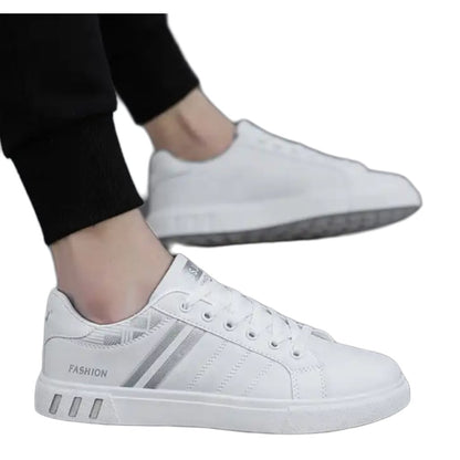 KRE Prime Men Sports Casual Breathable Leather White Flat Sneakers Shoes - KRE Prime