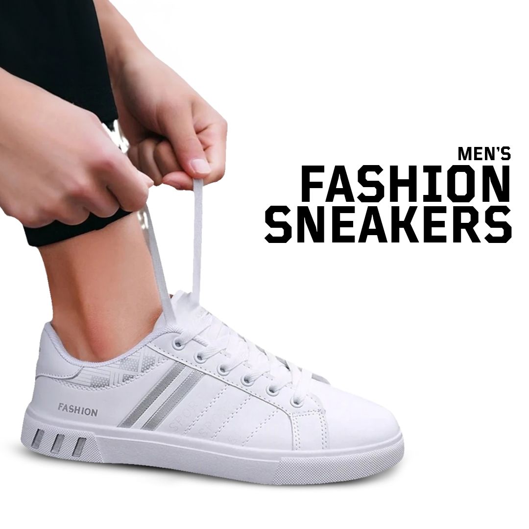KRE Prime Men Sports Casual Breathable Leather White Flat Sneakers Shoes - KRE Prime