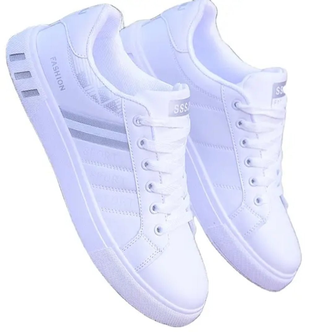 KRE Prime Men Sports Casual Breathable Leather White Flat Sneakers Shoes - KRE Prime