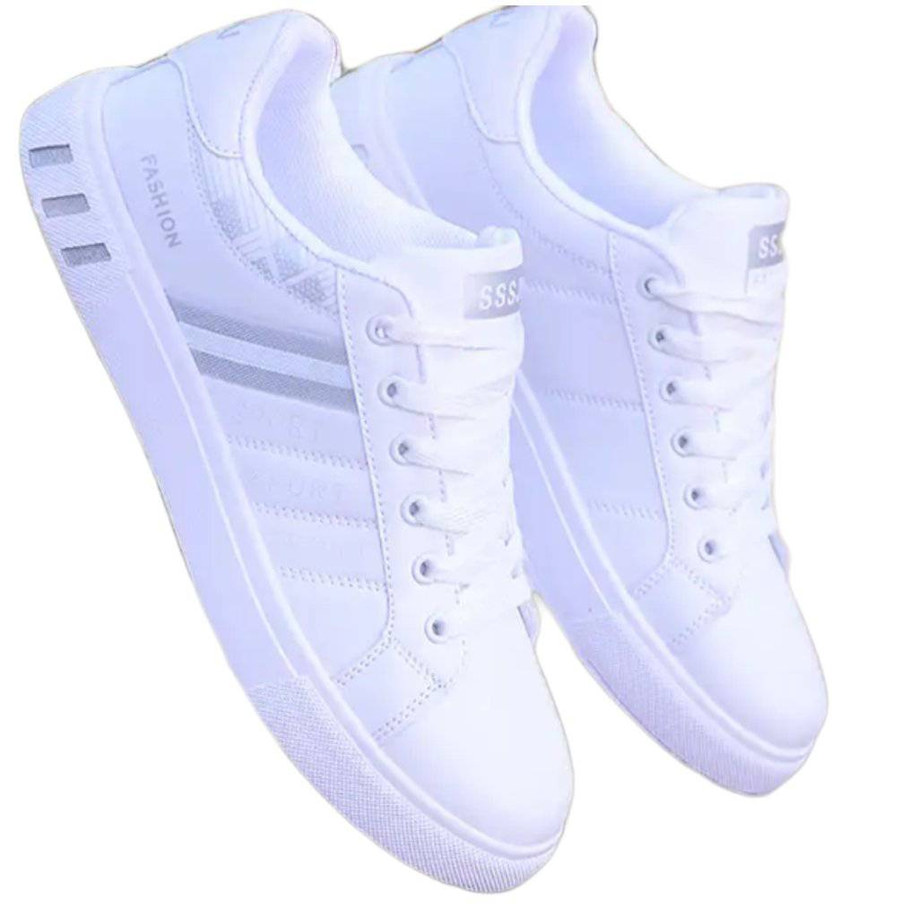KRE PRIME men's white breathable leather sports casual flat sneakers showing a sleek design and comfortable fit.