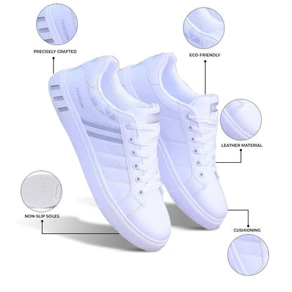 KRE PRIME men's white leather sports casual sneakers with breathable design and flat sole, ideal for everyday wear.