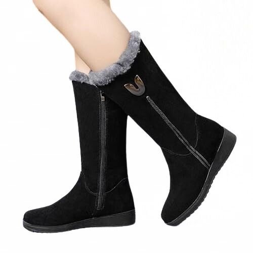KRE Prime Warm Chelsea High Fur Boots Women Winter Shoes for Women Chunky Mid-calf Plush Snow Flat Boots ZIP Fashion Botas De Mujer - KRE Prime