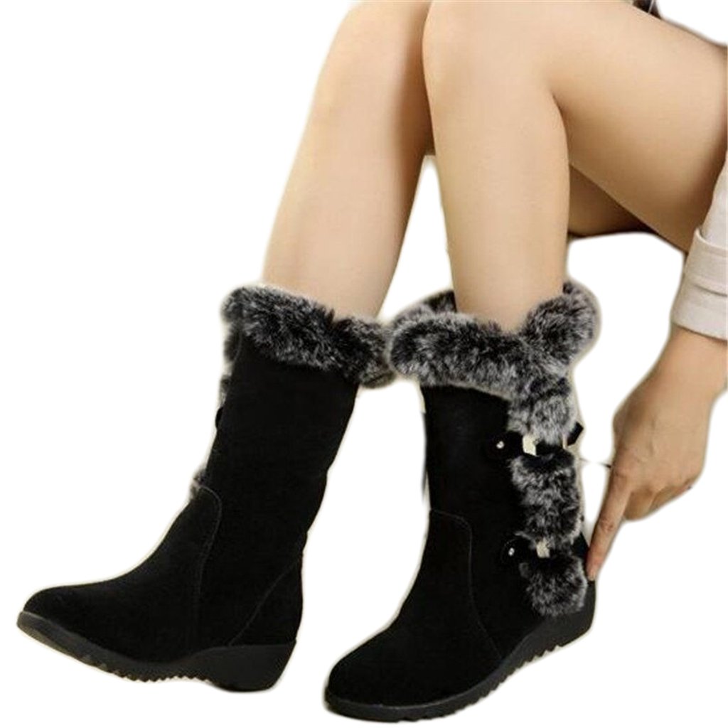 KRE Prime Winter Women Boots Casual Warm Fur Mid-Calf Boots shoes Slip-On - KRE Prime