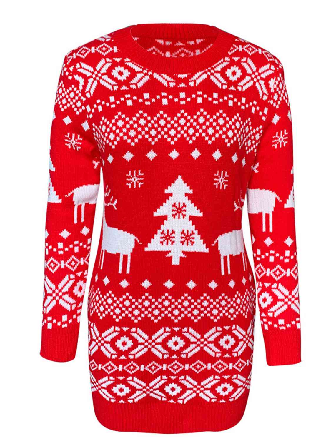 KRE PRIME women's Christmas element round neck mini sweater dress, cozy knit design, festive holiday style for women.