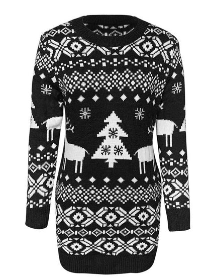 KRE PRIME women’s Christmas element round neck mini sweater dress with festive holiday pattern and cozy fit.