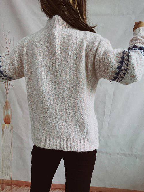 KRE Prime Women Geometric Mock Neck Dropped Shoulder Sweater - KRE Prime