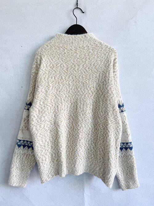 KRE Prime Women Geometric Mock Neck Dropped Shoulder Sweater - KRE Prime