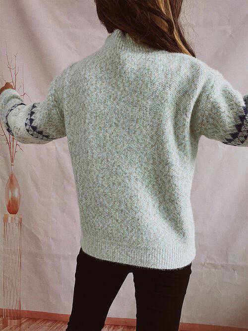 KRE Prime Women Geometric Mock Neck Dropped Shoulder Sweater - KRE Prime