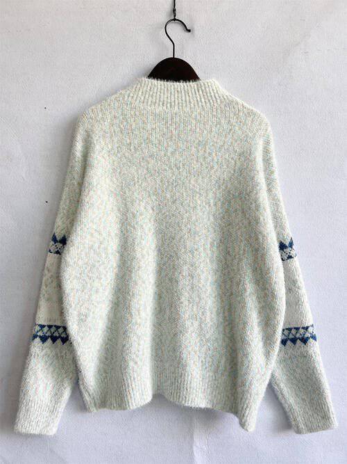 KRE Prime Women Geometric Mock Neck Dropped Shoulder Sweater - KRE Prime