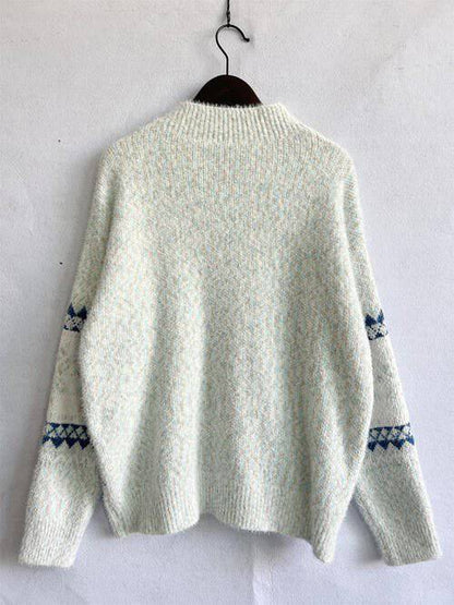 KRE Prime Women Geometric Mock Neck Dropped Shoulder Sweater - KRE Prime