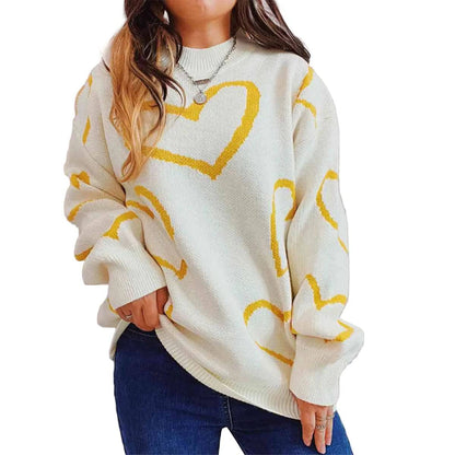 KRE Prime Women Heart Pattern Long Sleeve Sweater - KRE Prime