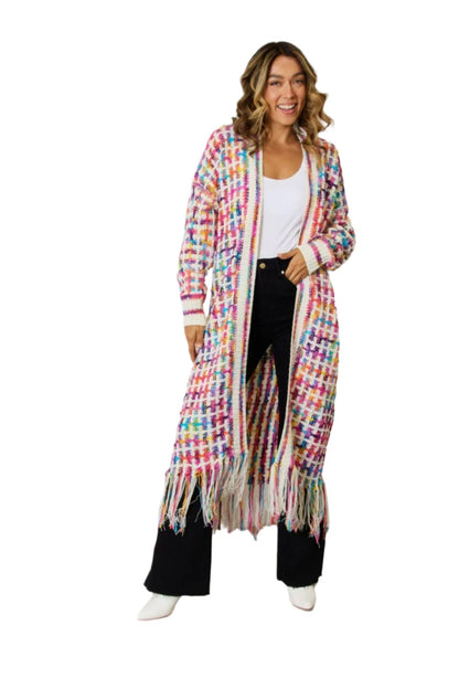 KRE Prime Women Multicolored Open Front Fringe Hem Cardigan - KRE Prime