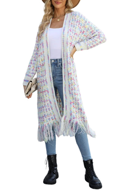 KRE Prime Women Multicolored Open Front Fringe Hem Cardigan - KRE Prime