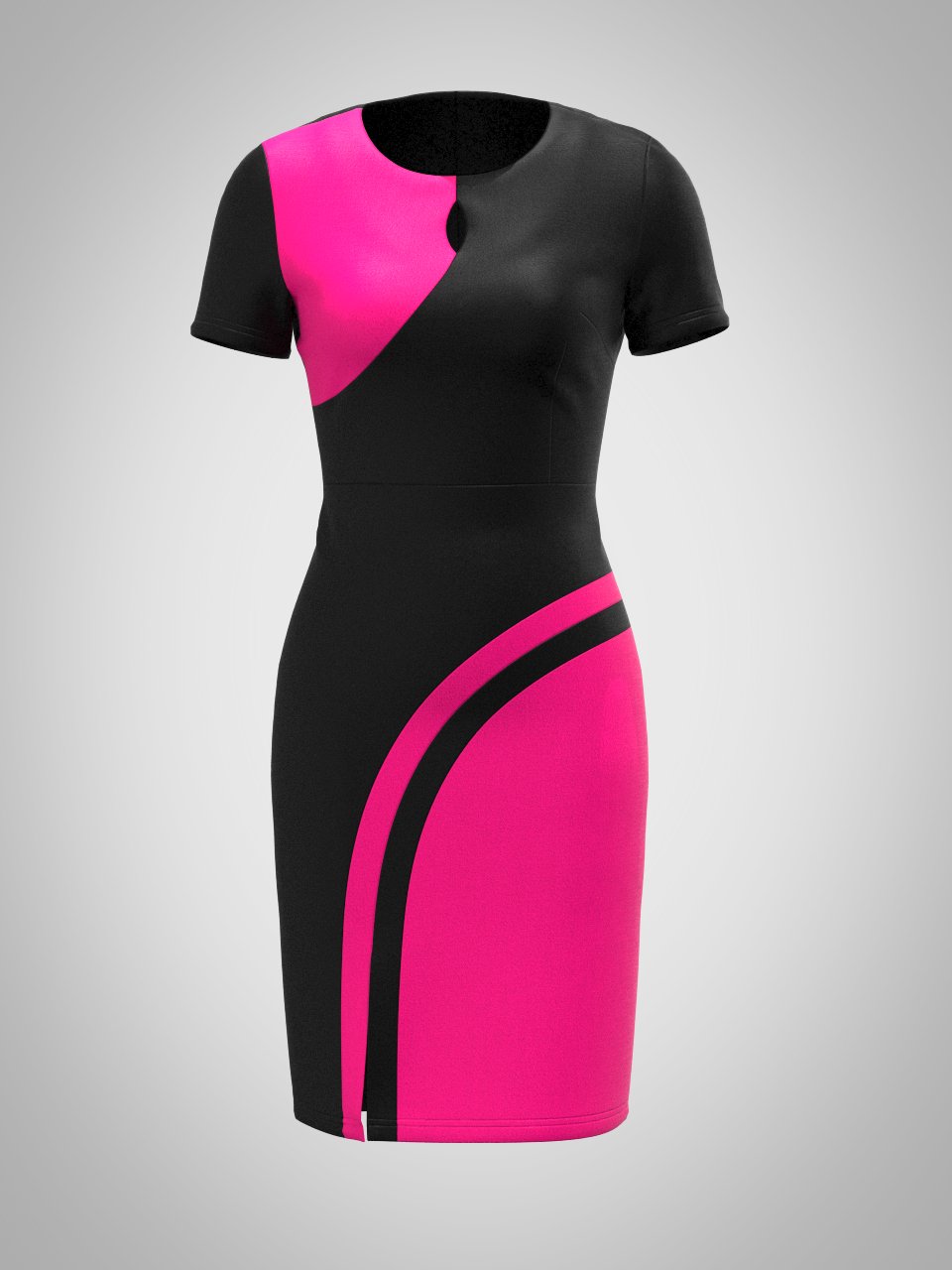 KRE Prime Women New Black and Pink Tone Round Neck Short Sleeve Slit D KRE Prime Women New Black and Pink Tone Round Neck Short Sleeve Slit D