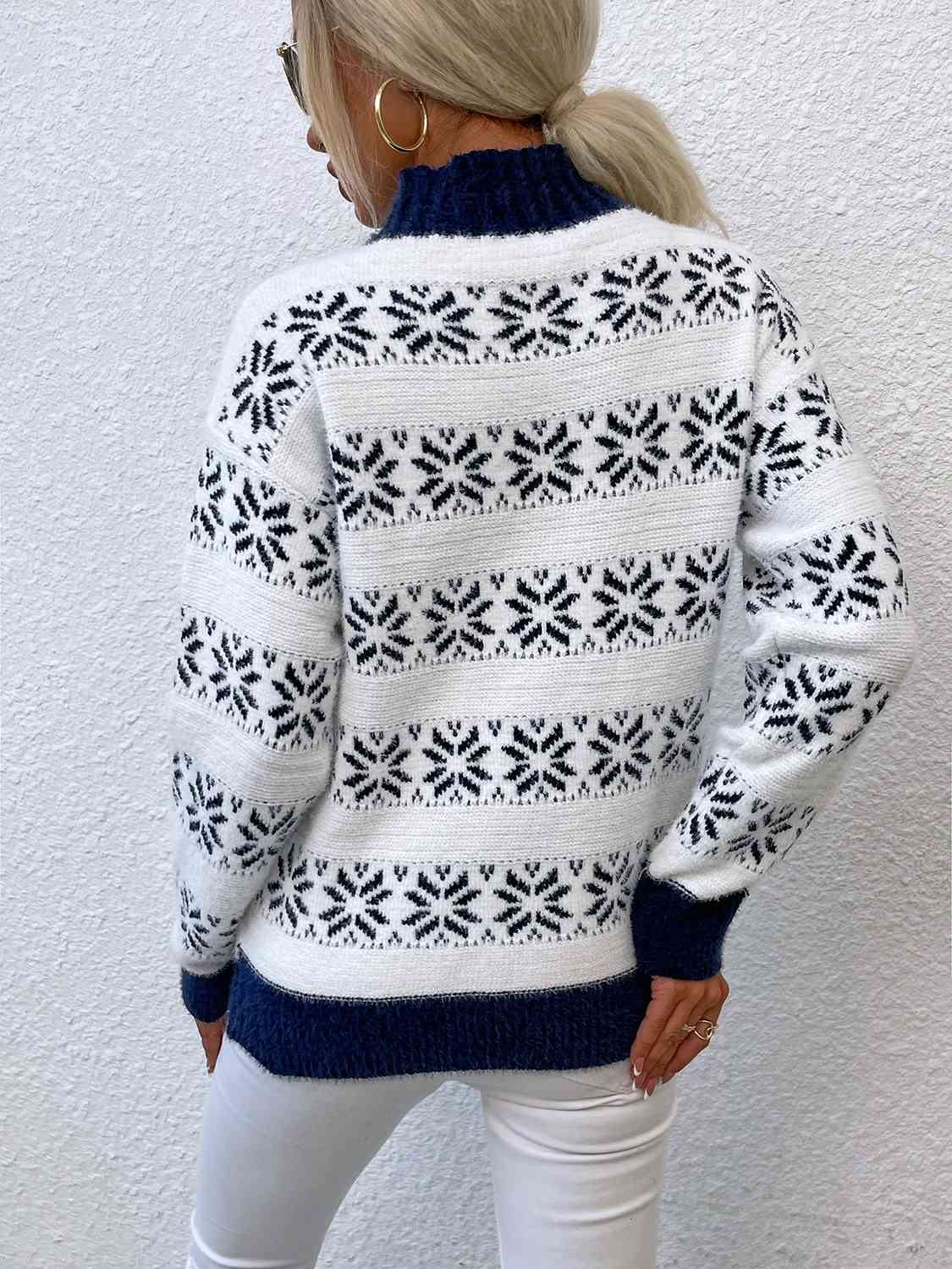 KRE Prime Women Snowflake Pattern Mock Neck Sweater - KRE Prime
