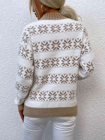 KRE Prime Women Snowflake Pattern Mock Neck Sweater - KRE Prime