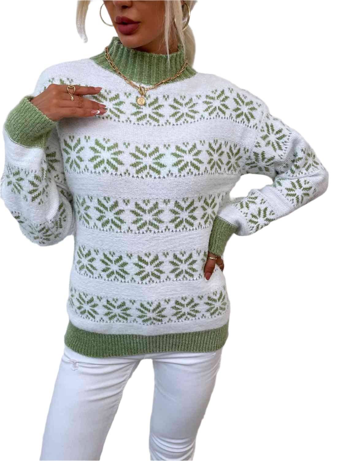 KRE Prime Women Snowflake Pattern Mock Neck Sweater - KRE Prime