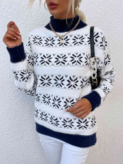 KRE Prime Women Snowflake Pattern Mock Neck Sweater - KRE Prime