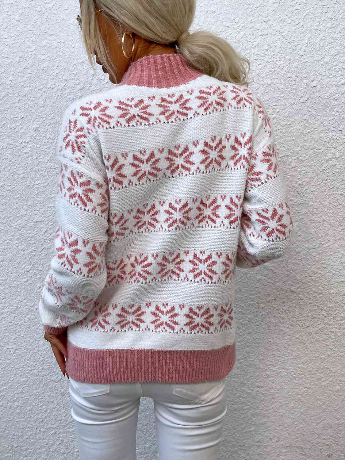 KRE Prime Women Snowflake Pattern Mock Neck Sweater - KRE Prime