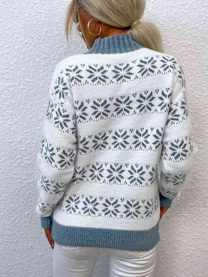 KRE Prime Women Snowflake Pattern Mock Neck Sweater - KRE Prime
