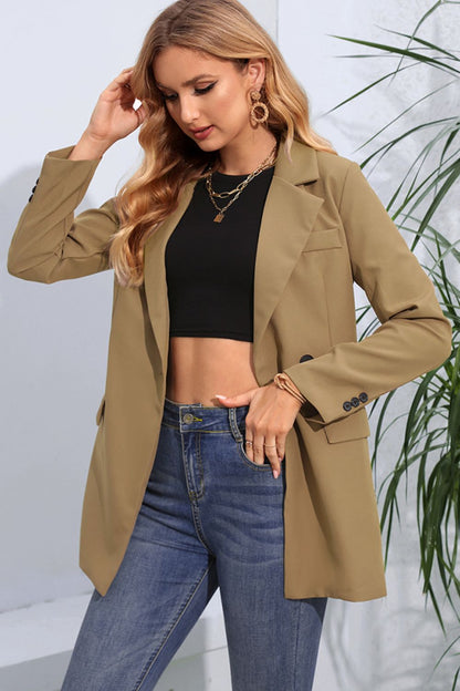 Lapel Neck Long Sleeve Blazer with Pockets - KRE Prime Deals