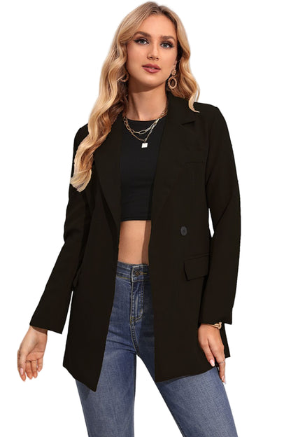Lapel Neck Long Sleeve Blazer with Pockets - KRE Prime Deals