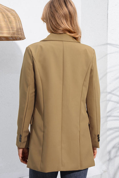 Lapel Neck Long Sleeve Blazer with Pockets - KRE Prime Deals