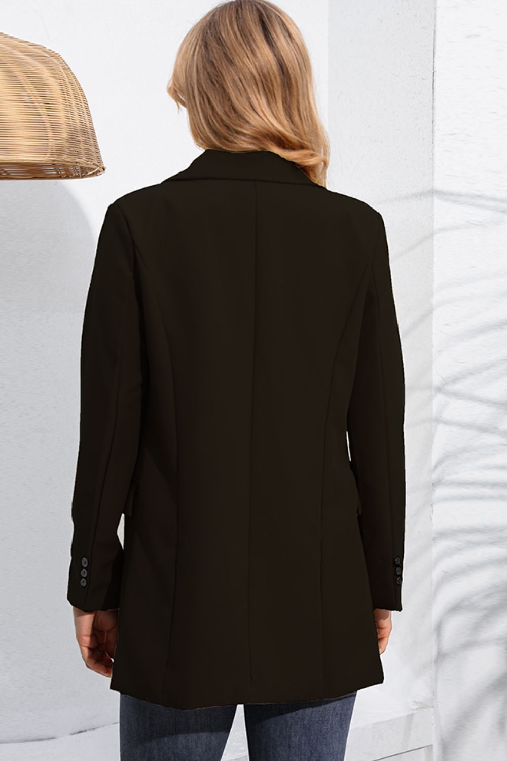 Lapel Neck Long Sleeve Blazer with Pockets - KRE Prime Deals