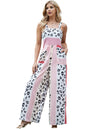 Leopard Color Block Smocked Jumpsuit - KRE Prime Deals