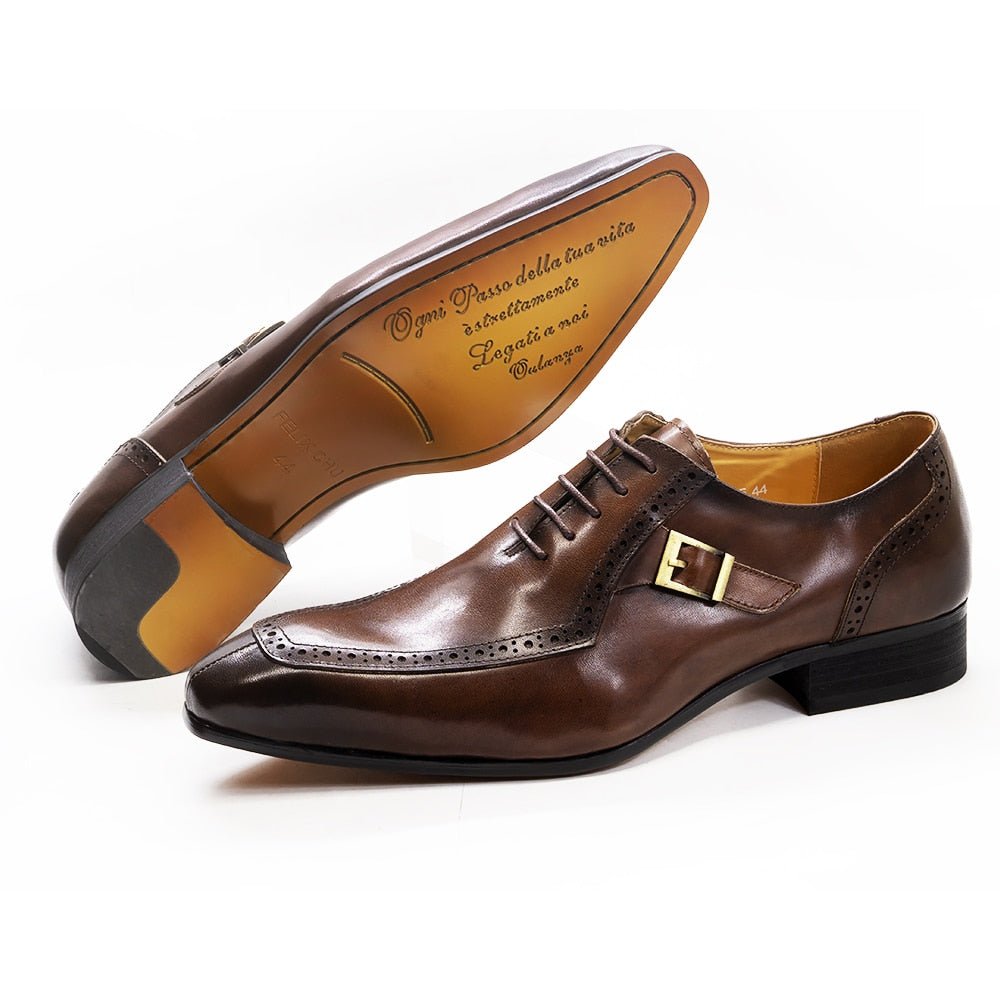 Luxury Leather Mens Dress Shoes Office Business Wedding Formal Shoes Brown Black Lace Up Buckle Pointed Toe Oxford Shoes for Men - KRE Prime Deals
