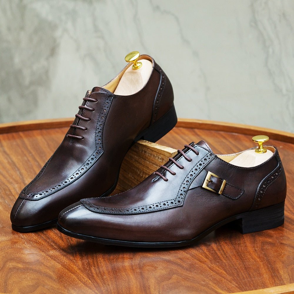 Luxury Leather Mens Dress Shoes Office Business Wedding Formal Shoes Brown Black Lace Up Buckle Pointed Toe Oxford Shoes for Men - KRE Prime Deals