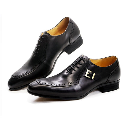 Luxury Leather Mens Dress Shoes Office Business Wedding Formal Shoes Brown Black Lace Up Buckle Pointed Toe Oxford Shoes for Men - KRE Prime Deals