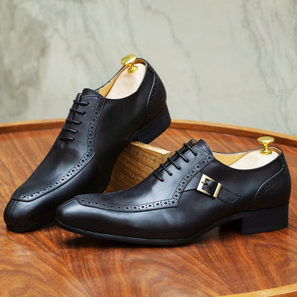 Luxury Leather Mens Dress Shoes Office Business Wedding Formal Shoes Brown Black Lace Up Buckle Pointed Toe Oxford Shoes for Men - KRE Prime Deals