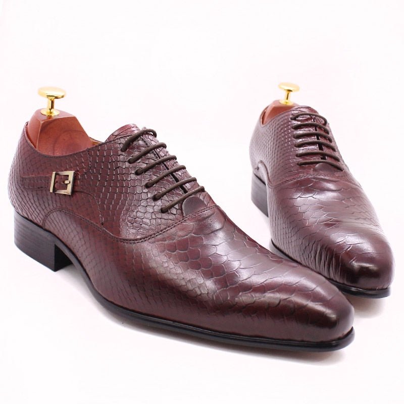 Luxury Men Oxford Shoes Snake Skin Prints Classic Style Dress Leather Shoes Coffee Black Lace Up Pointed Toe Formal Shoes Men - KRE Prime Deals
