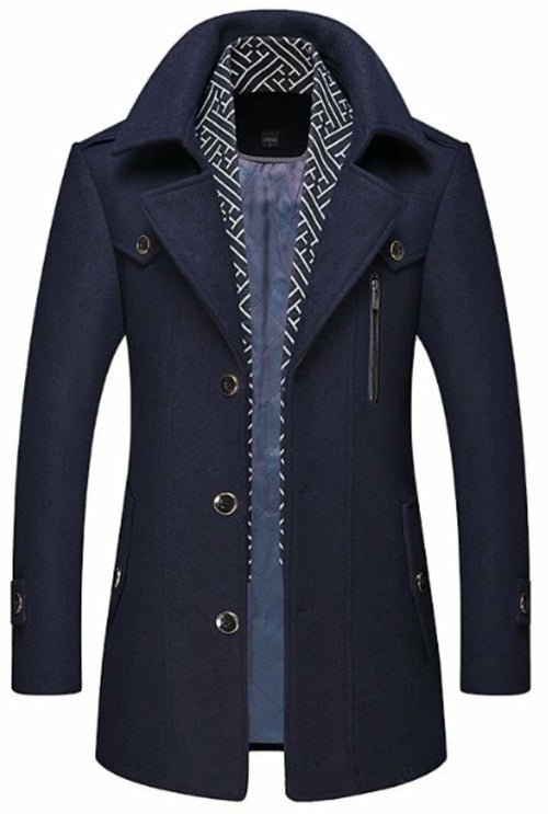 Mens Layered Collar Button Front Mid Length Coat - KRE Prime
