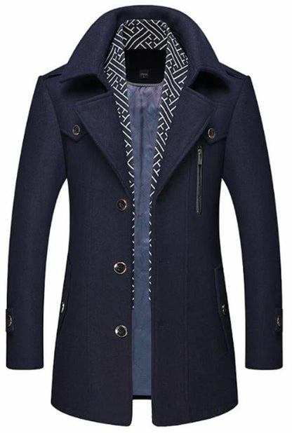 Mens Layered Collar Button Front Mid Length Coat - KRE Prime