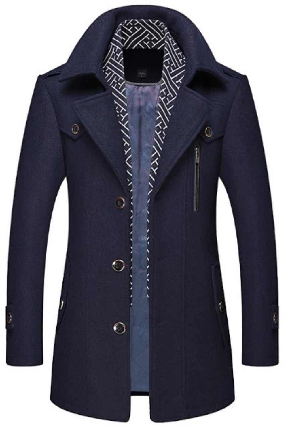 Mens Layered Collar Button Front Mid Length Coat - KRE Prime