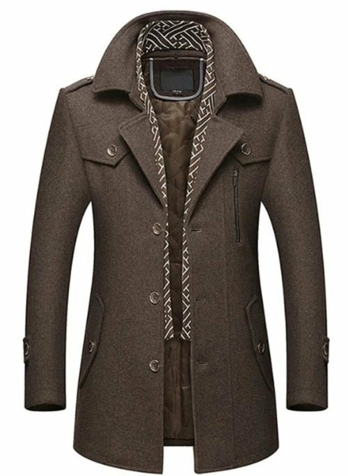 Mens Layered Collar Button Front Mid Length Coat - KRE Prime