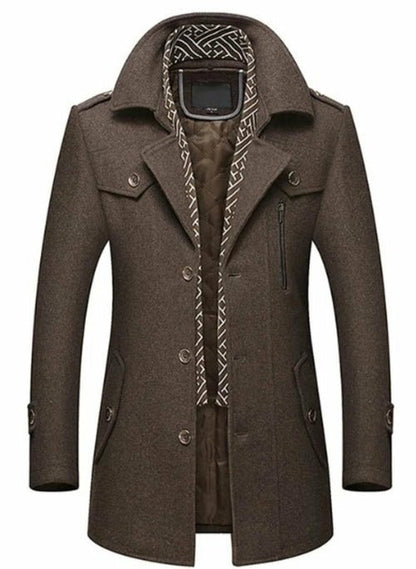 Mens Layered Collar Button Front Mid Length Coat - KRE Prime