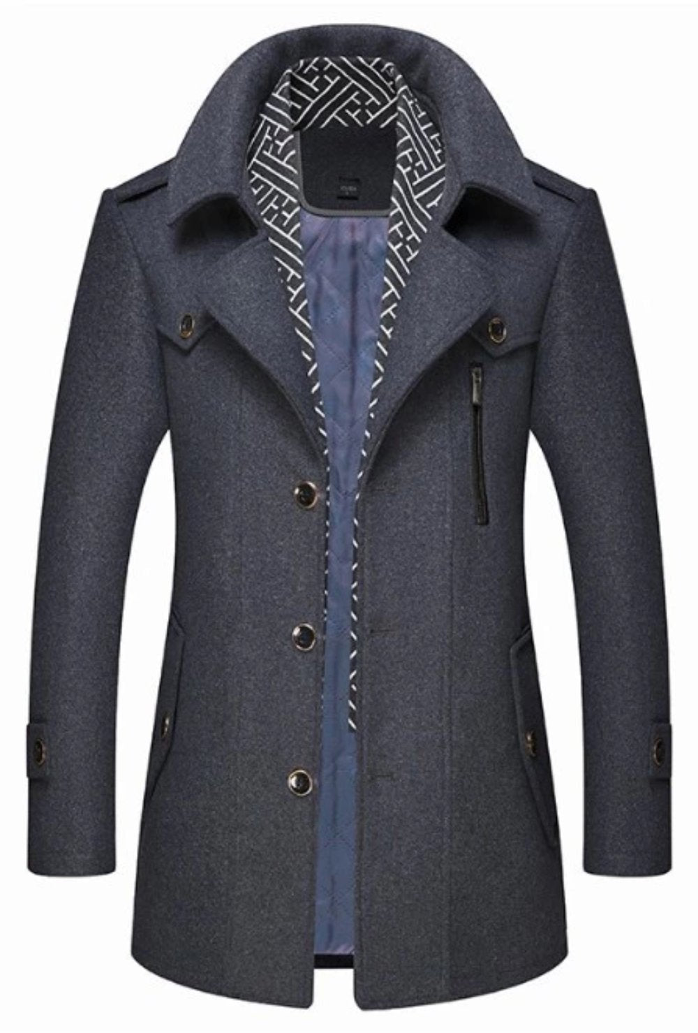 Mens Layered Collar Button Front Mid Length Coat - KRE Prime