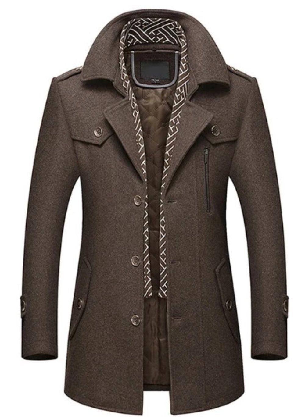 Mens Layered Collar Button Front Mid Length Coat - KRE Prime