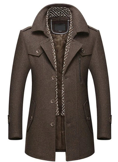 Mens Layered Collar Button Front Mid Length Coat - KRE Prime
