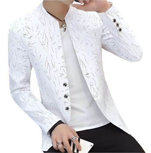 Mens Slim Round Stand Collar Pattern Blazer - KRE Prime Deals