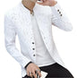 Mens Slim Round Stand Collar Pattern Blazer - KRE Prime Deals