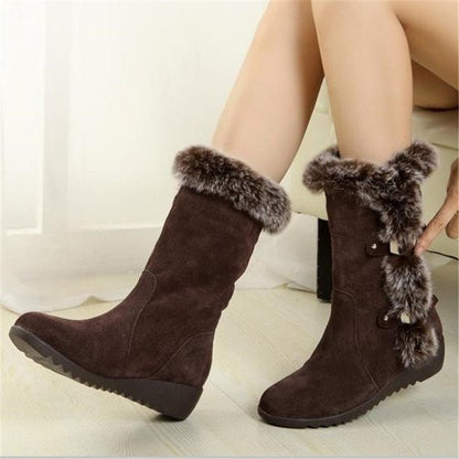 New Winter Women Boots Casual Warm Fur Mid-Calf Boots shoes Women Slip-On Round Toe wedges Snow Boots shoes Muje Plus size 42 - KRE Prime Deals