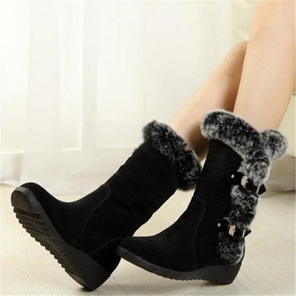 New Winter Women Boots Casual Warm Fur Mid-Calf Boots shoes Women Slip-On Round Toe wedges Snow Boots shoes Muje Plus size 42 - KRE Prime Deals