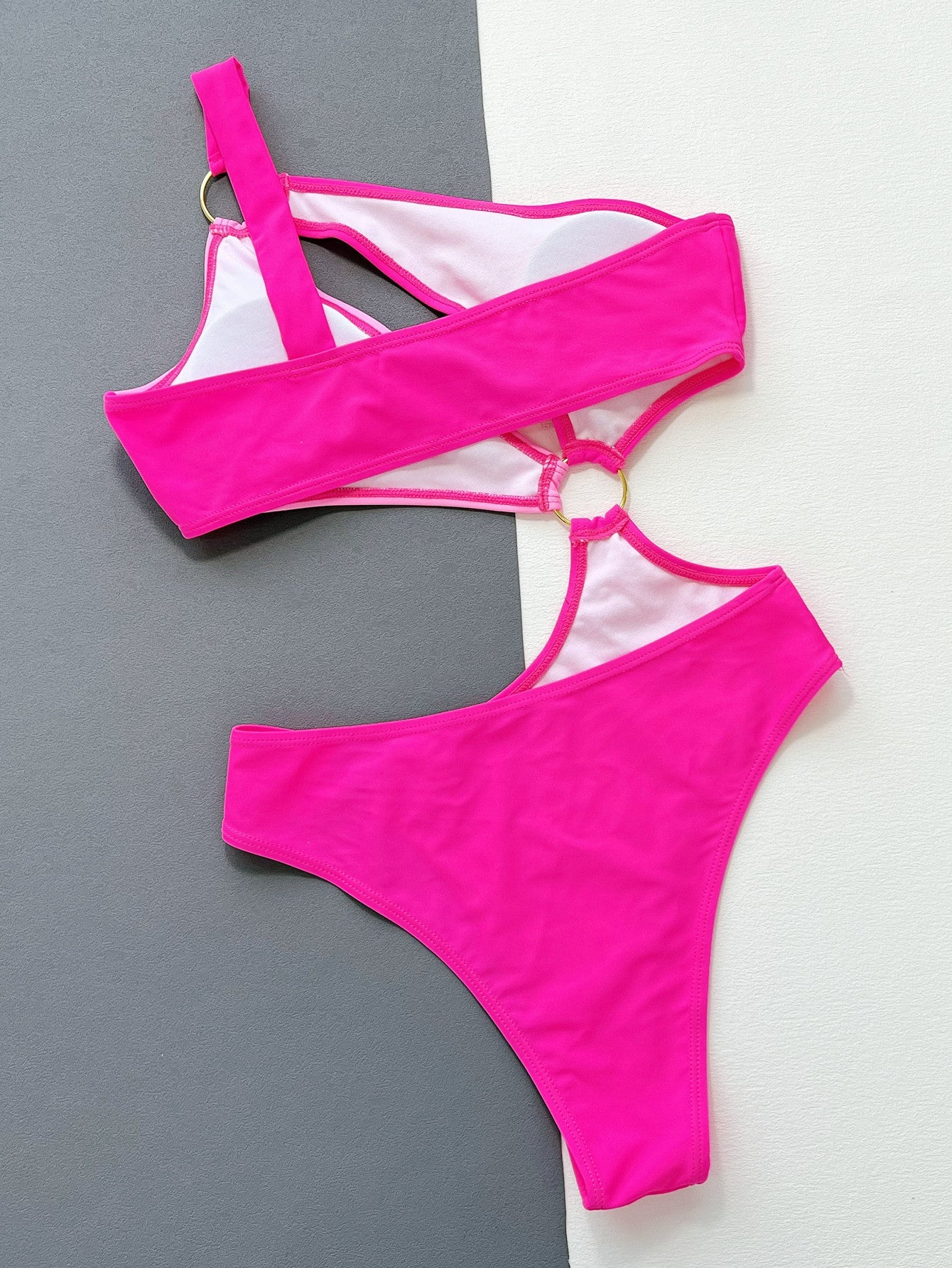 One-Shoulder Cutout Ring Detail One-Piece Swimsuit - KRE Prime Deals
