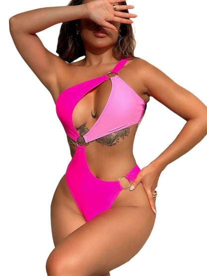 One-Shoulder Cutout Ring Detail One-Piece Swimsuit - KRE Prime Deals