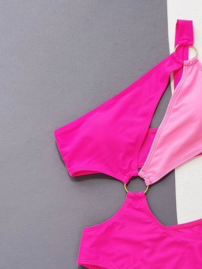 One-Shoulder Cutout Ring Detail One-Piece Swimsuit - KRE Prime Deals