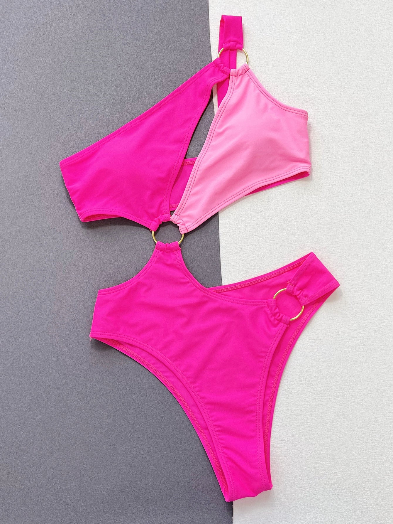 One-Shoulder Cutout Ring Detail One-Piece Swimsuit - KRE Prime Deals